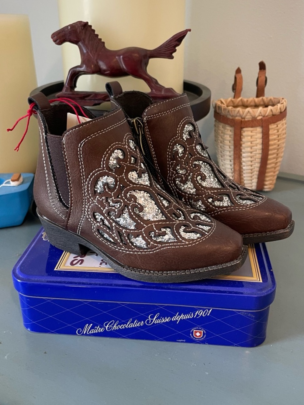 Ariat Lil’ Stompers Amy Ankle Booties with Silver Glitter Inlay Sz 5 Toddler